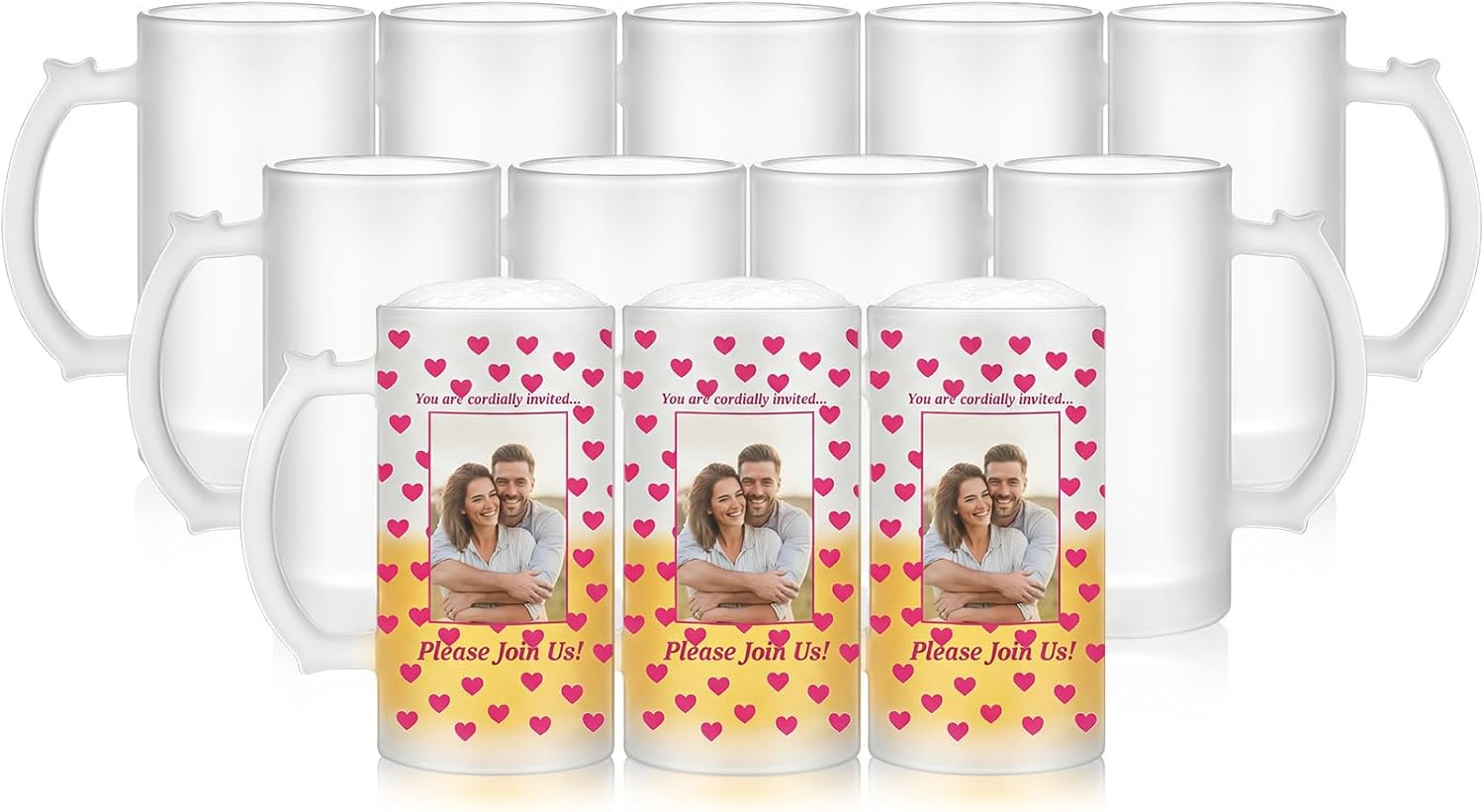Mifoci 12 Pcs Sublimation Blank Beer Mugs Personalized Tazas Para Present 16 oz Frosted Beer Glass Cups Can Add Photo Text or Images on Gift for Husband Dad Men Valentine's Day Wedding Oktoberfest